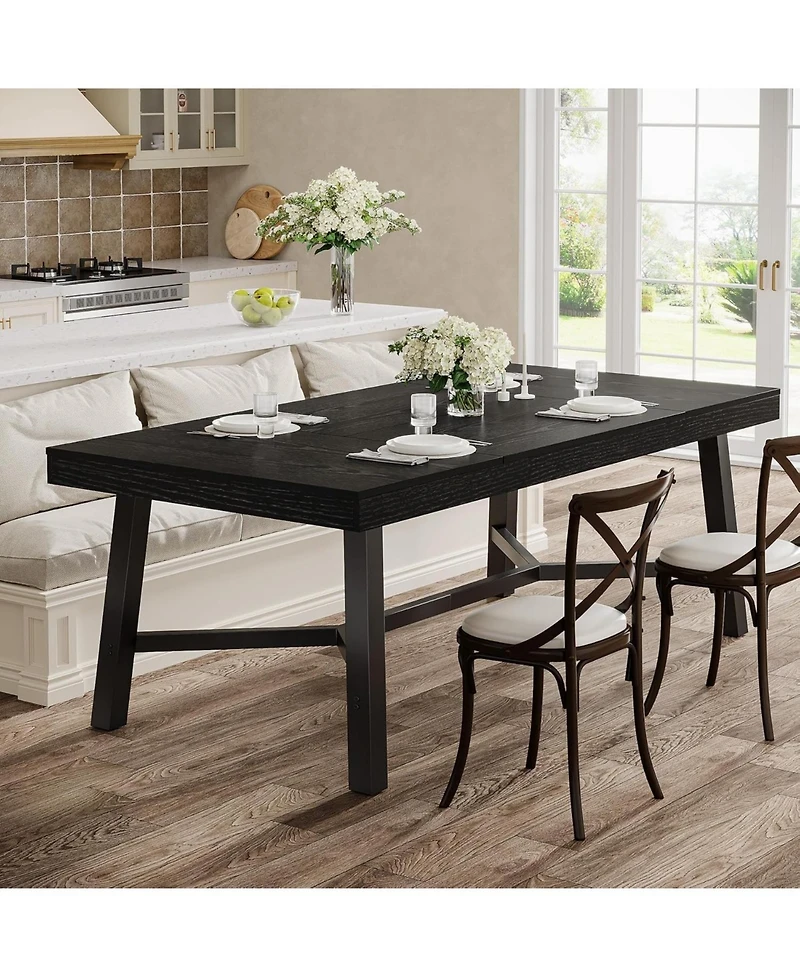 Tribesigns 70.9-Inch Dining Table for 6-8, Large Farmhouse Kitchen with Reinforced Metal Legs