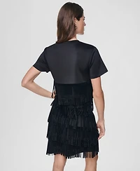 Dkny Women's Short-Sleeve Rhinestone Fringe Top