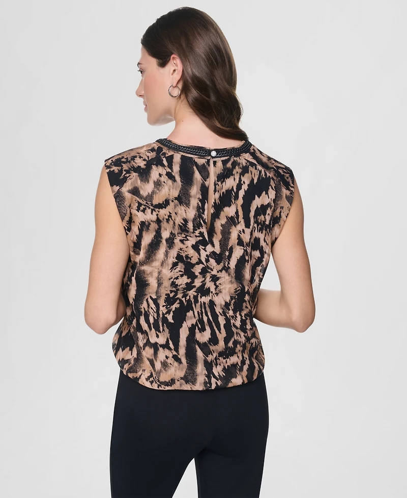Dkny Women's Printed Crinkle Chiffon Sleeveless Top