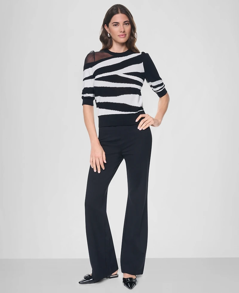 Dkny Women's Zebra-Print 3/4-Sleeve Sweater