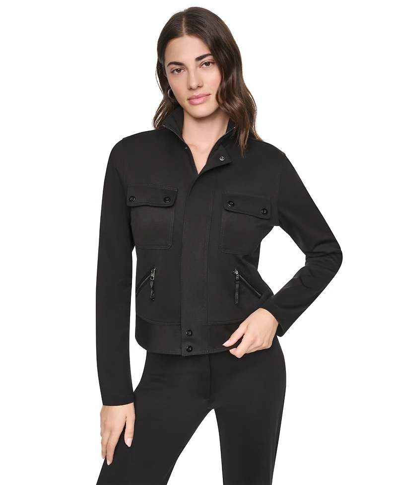 Dkny Women's Soho Ponte Tech Zip-Front Jacket