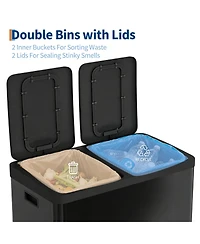 gaomon 2×10.6-gallon double-bin stainless steel trash can set with a foot pedal and soft-close lid, suitable for kitchens, living rooms, bedrooms