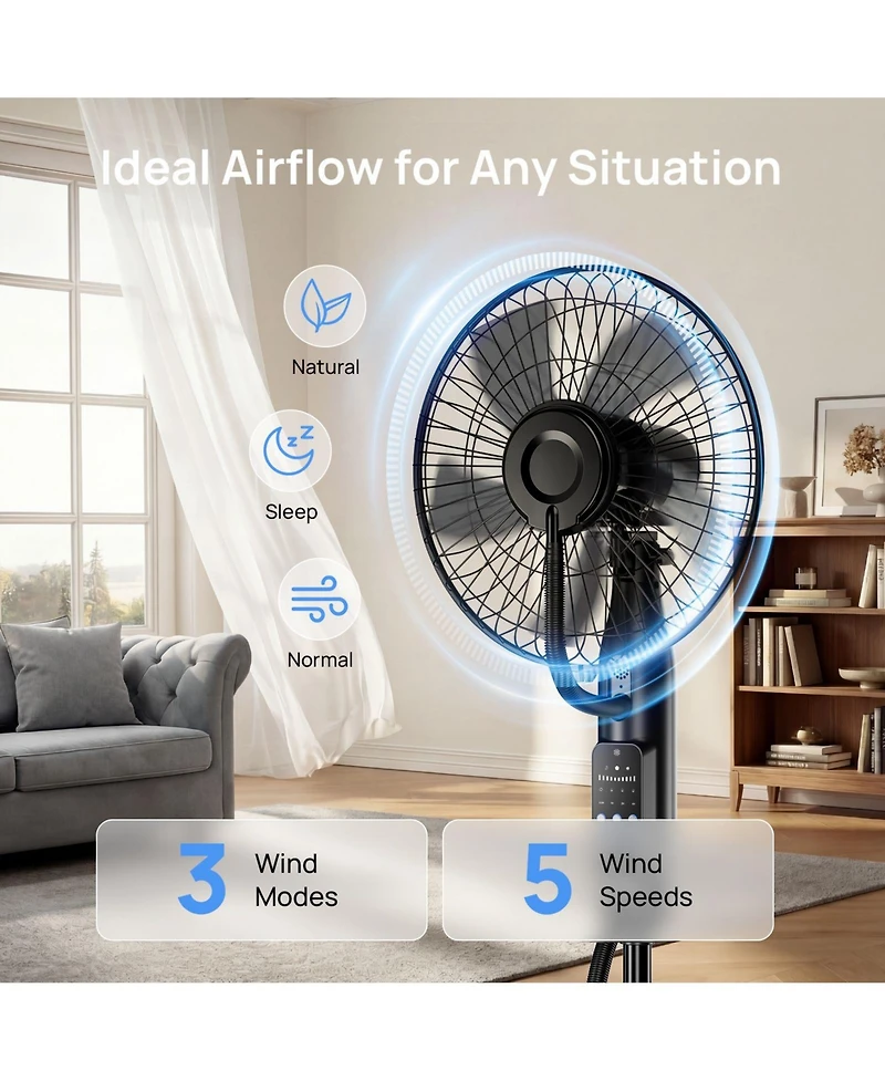 Cowin 16''Oscillating Misting Fan,Misting Pedestal Wheel Fan with 5 Speeds,3 Modes,0.5-7H Timer,4L Humidifier,Quiet Stand Fan for Home,Office