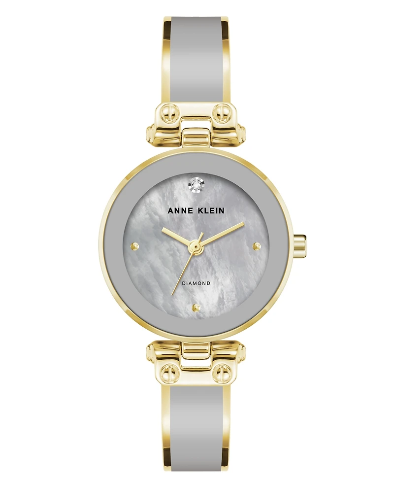 Anne Klein Women's Quartz Round Gold-Tone Gray Bangle Watch 28mm x 34mm