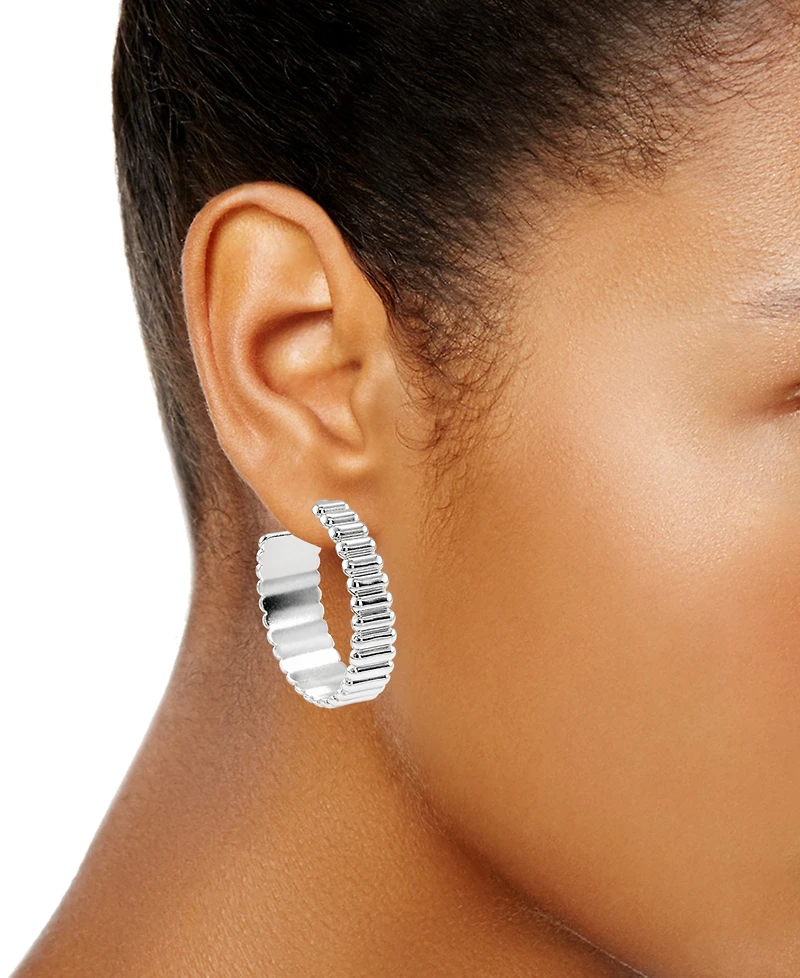 And Now This Fine Silver-Tone Plated Ribbed C Hoop Earrings