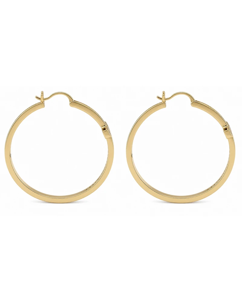 And Now This Cubic Zirconia Gold-Tone Plated Cross Hoop Earrings