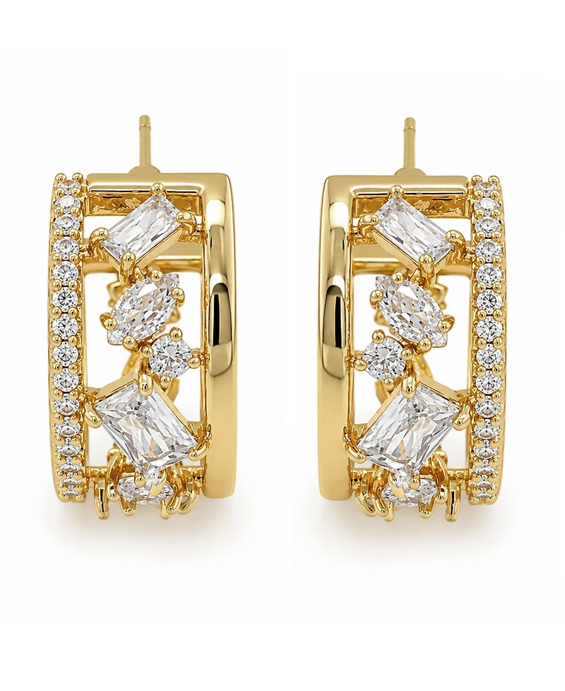 And Now This Cubic Zirconia Gold-Tone Plated Multi Stone Shape Hoop Earrings