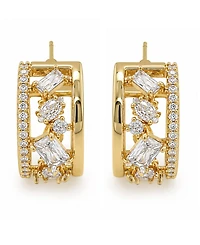 And Now This Cubic Zirconia Gold-Tone Plated Multi Stone Shape Hoop Earrings