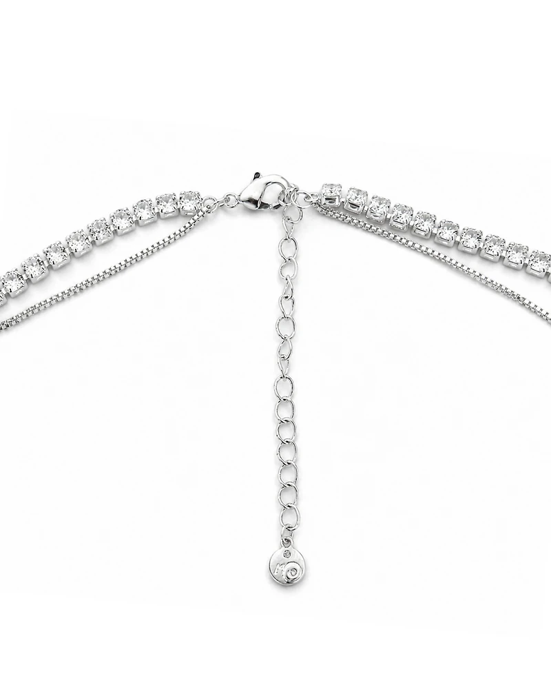 And Now This Cubic Zirconia Fine Silver-Tone Plated Double Strand Tennis Pendant Necklace