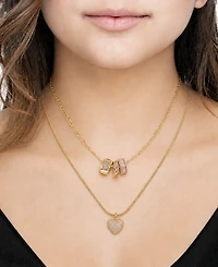 And Now This Cubic Zirconia Gold-Tone Plated Multi Color Stone Double Layer Rondelle and Heart Pendant Necklace