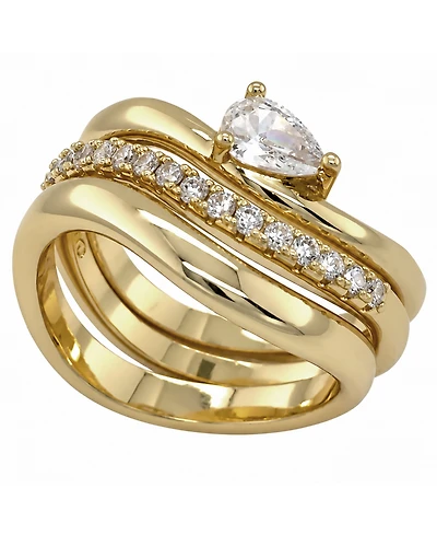And Now This Cubic Zirconia Gold-Tone Plated Triple Stack Ring