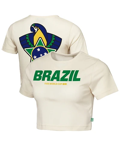 Outerstuff Women's Natural Brazil Fifa World Cup 2026 Elote Squad Cropped T-Shirt