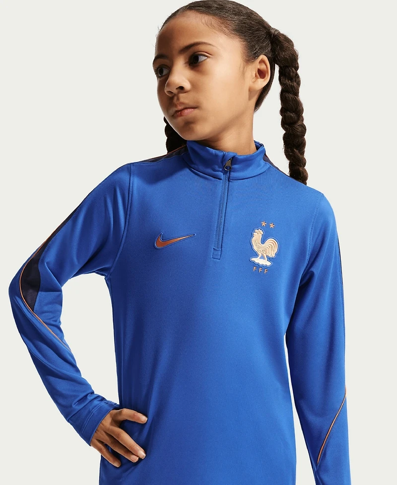Nike Big Boys and Girls Blue France National Team 2026 Strike Dri-fit Long Sleeve Quarter-Zip Drill Sweatshirt