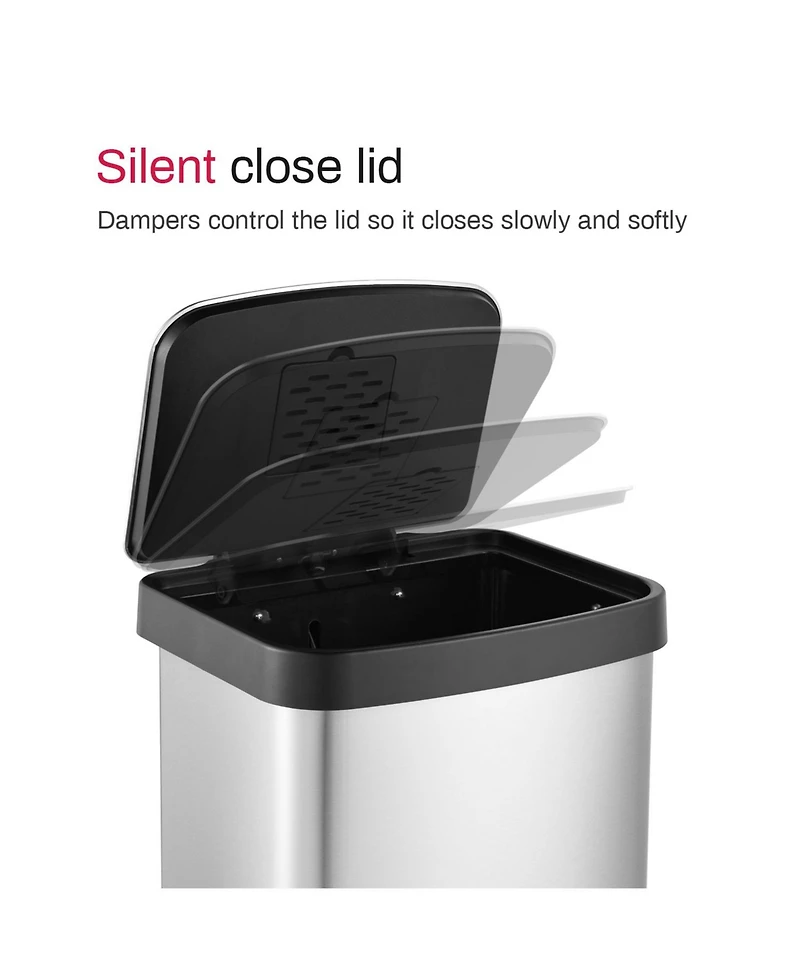 Mega Casa 14.5 Gal./55 Liter Rectangle Step-On Stainless Steel Trash Can for Kitchen