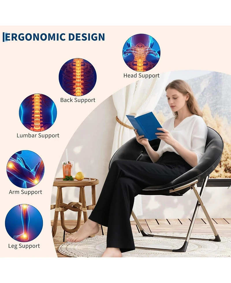gaomon Saucer Chair, Comfy Chair Faux Fur Lounge Moon Chair with Folding Metal Frame, Oversized Plush Foldable Flower Accent Seat for Adults, Teens