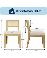 gaomon Rattan Dining Chairs Set of 2, French Country Upholstered Dining Chairs Wood Frame, Rattan Backrest