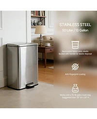 13-Gallon /50 Liter Stainless Steel Rectangular Step Kitchen Trash Can