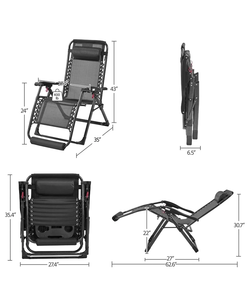 Aofar 29" Zero Gravity Chair Folding Recliner Lounge
