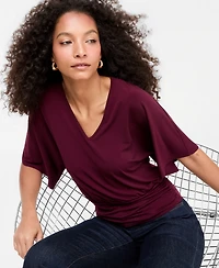 I.n.c. International Concepts Women's Short Sleeve V-Neck Knit Top, Macy's Exclusive