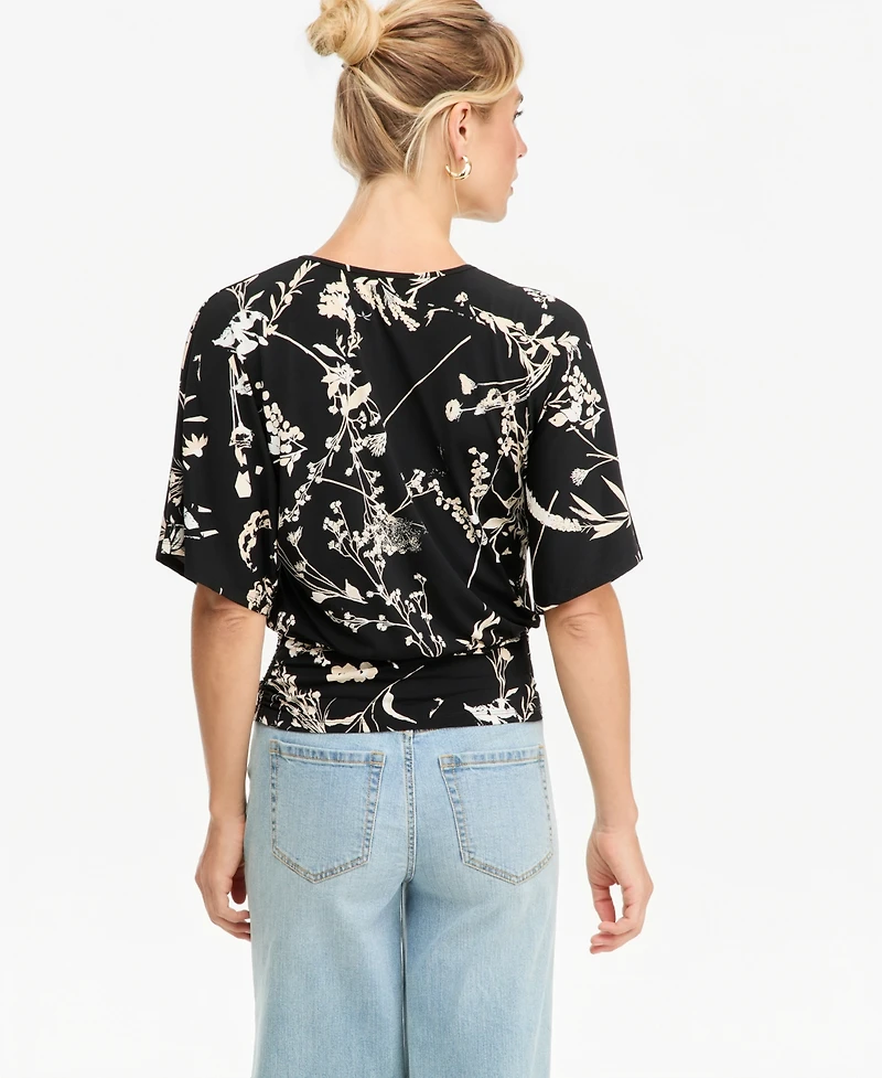I.n.c. International Concepts Women's Floral V-Neck Short-Sleeve Blouse, Macy's Exclusive