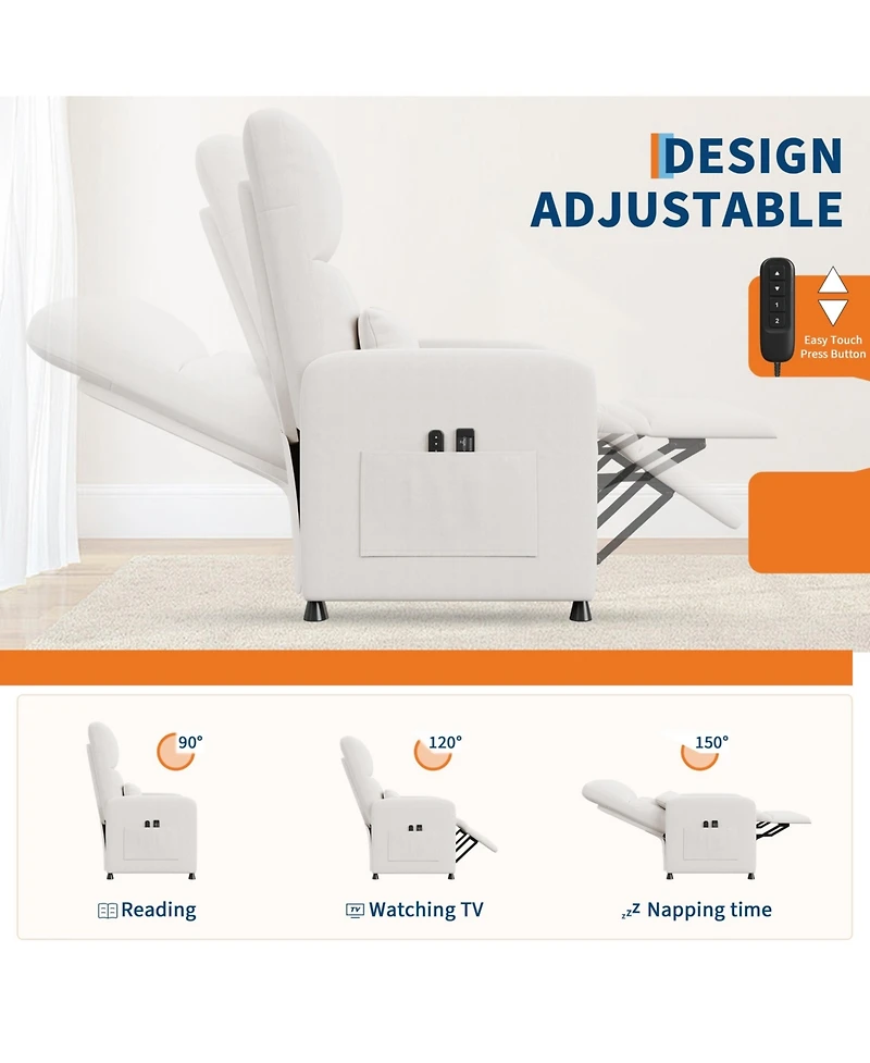 homfan Ergonomic Electric Power Recliner with Massage and Heat, Tall Back and Lumbar Support, Side Pockets and Usb Port for Home Theater