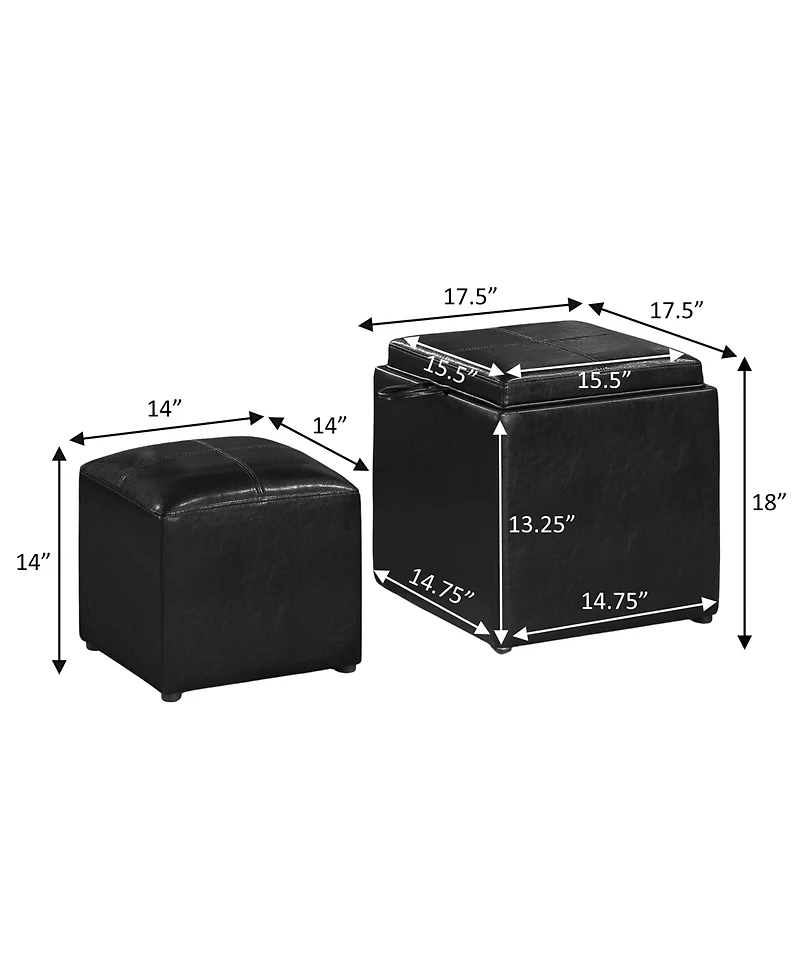 Convenience Concepts Designs4Comfort Park Avenue Single Ottoman with Stool and Reversible Tray