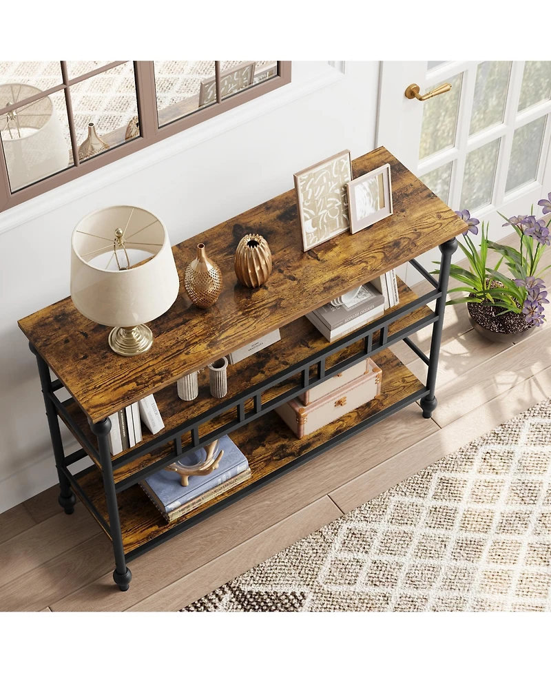 homfan Rustic 3-Tier Console Table Sofa with Storage Shelves, Modern Accent Entryway Hallway Furniture for Living Room Behind Couch