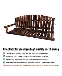 Innovaze 5 Ft Rustic Log Wooden Porch Swing, Outdoor Hanging Bench for Patio, Garden, Yard – Solid Fir Wood, Handcrafted, Weather-Resistant Finish