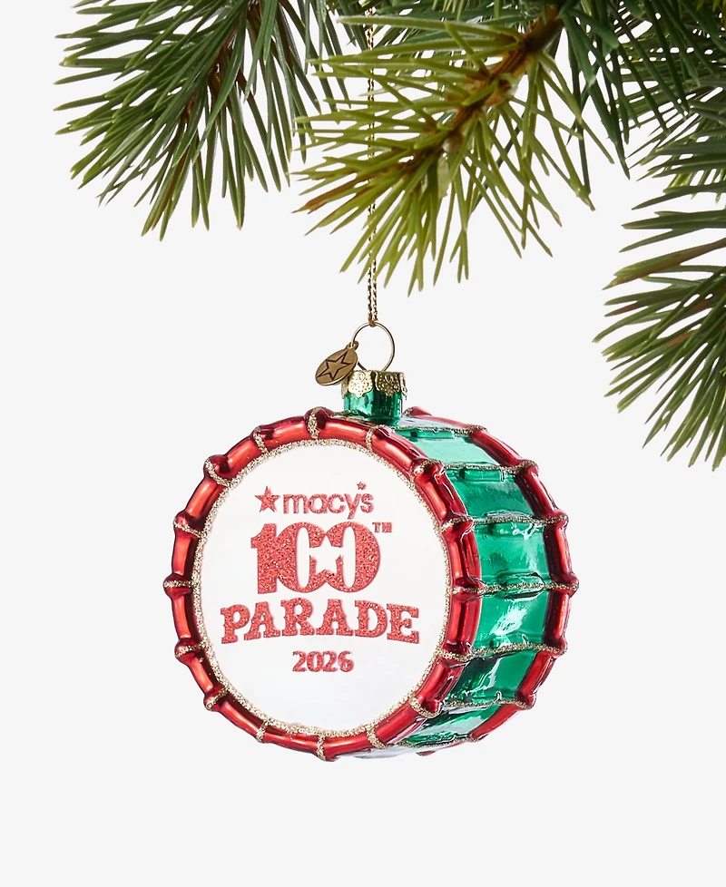 Macys 100th Thanksgiving Day Parade Glass Drum Ornament, Macy's Exclusive