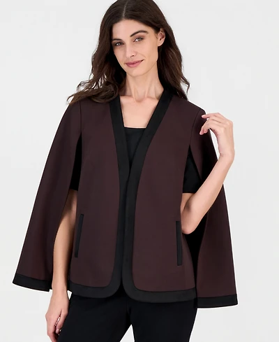 Kasper Women's Color-Blocked Shoulder Padding Cape with Combo Framing