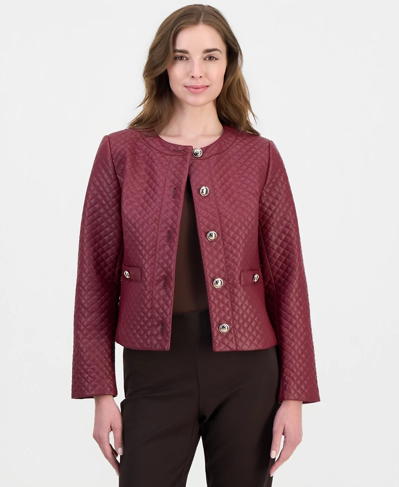 Jm Collection Women's Quilted Faux-Leather Button-Front Jacket, Macy's Exclusive