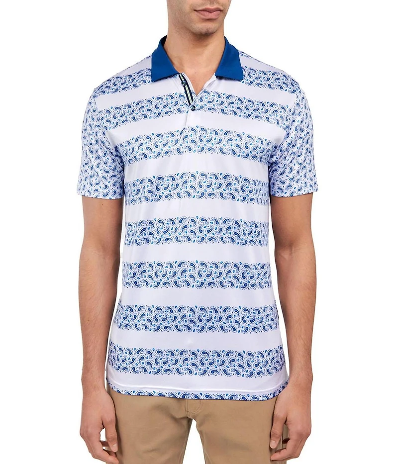 Society of Threads Men's Regular Fit Paisley Stripe Performance Polo