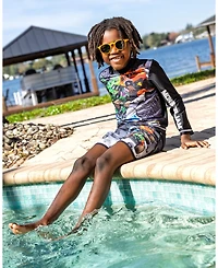 Monster Jam Toddler Boys 2-Piece Swimwear Rash Guard and Swim Trunks Set