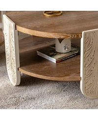 Clihome Carved Wooden Coffee Table, Retro End Table with Double-Layer Storage, Small Side Table
