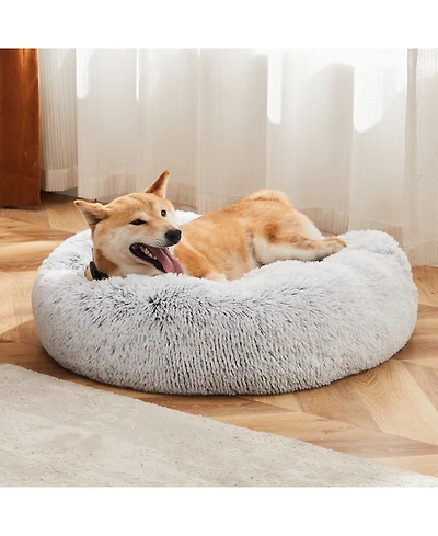 Zeny Anti-Slip Round Fluffy Plush Faux Fur Cat Bed