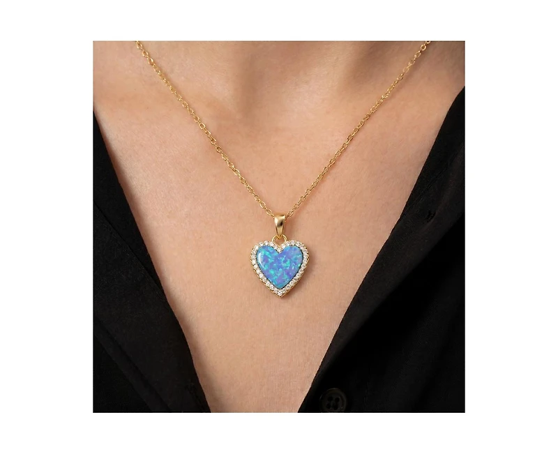 Rachel Glauber 14K Gold Plated Sparkling Heart Opal and Cz Halo Necklace