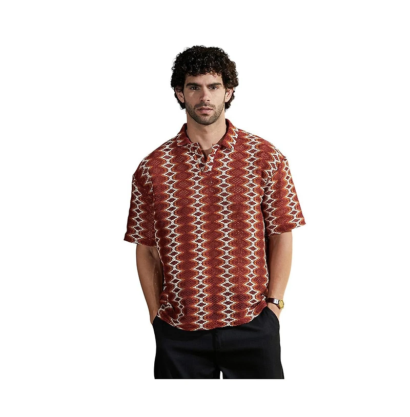 Campus Sutra Men's Burnt Sienna Folk-Logenze Oversized Polo T-Shirt