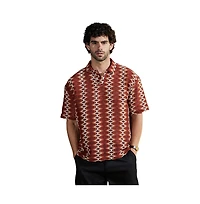 Campus Sutra Men's Burnt Sienna Folk-Logenze Oversized Polo T-Shirt