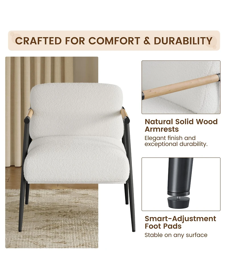 homfan Set of 2 Modern Accent Chairs – Cozy Reading Chairs with Soft Cushion, Wood Armrests and Metal Frame, Perfect for Bedroom or Living Room