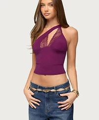 Edikted Women's One Shoulder Peekaboo Lacey Cutout Top