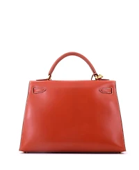 Pre-Owned HERMES Kelly 32 Handbag Orange Box Calf with Gold Hardware