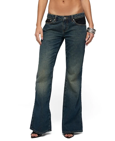Edikted Women's Tatem Lacey Low Rise Flared Jeans