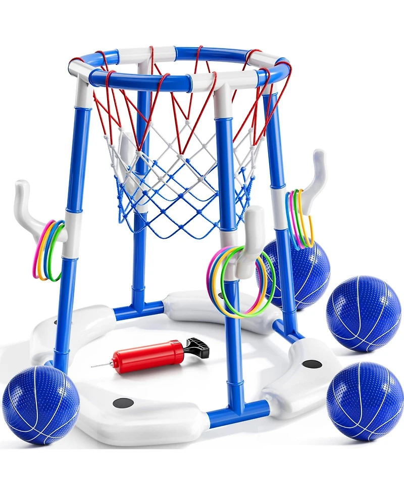 Gnuadz 2-in-1 Pool Basketball Hoop Floating Water Game Ring Balls Pump Swimming Family Party