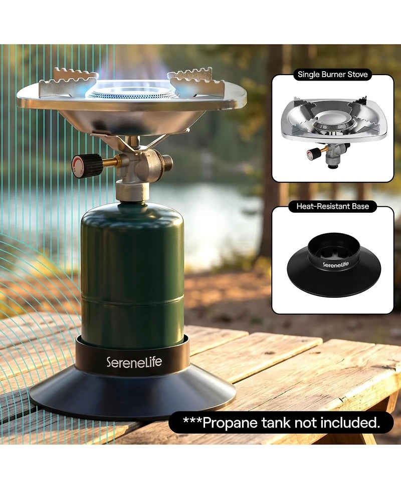SereneLife Portable Propane Camping Stove - 10,000 Btu Single Burner Outdoor Stove for Backpacking and Camping Use