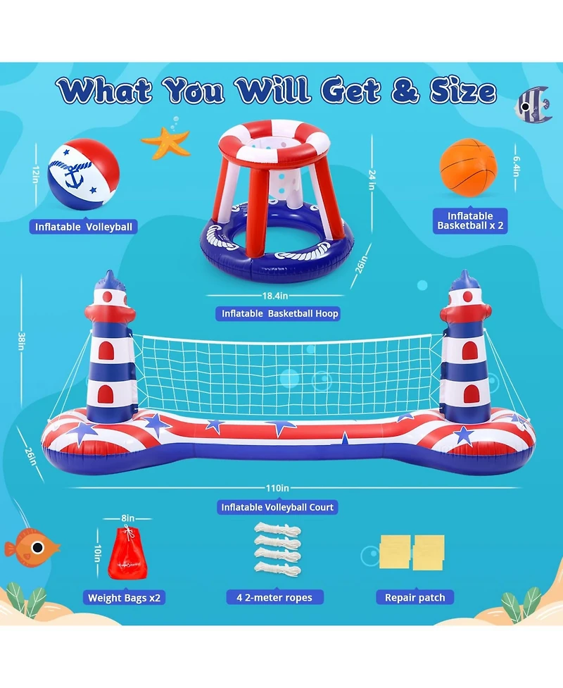 Gnuadz 2-in-1 Inflatable Pool Float Volleyball Basketball Water Games