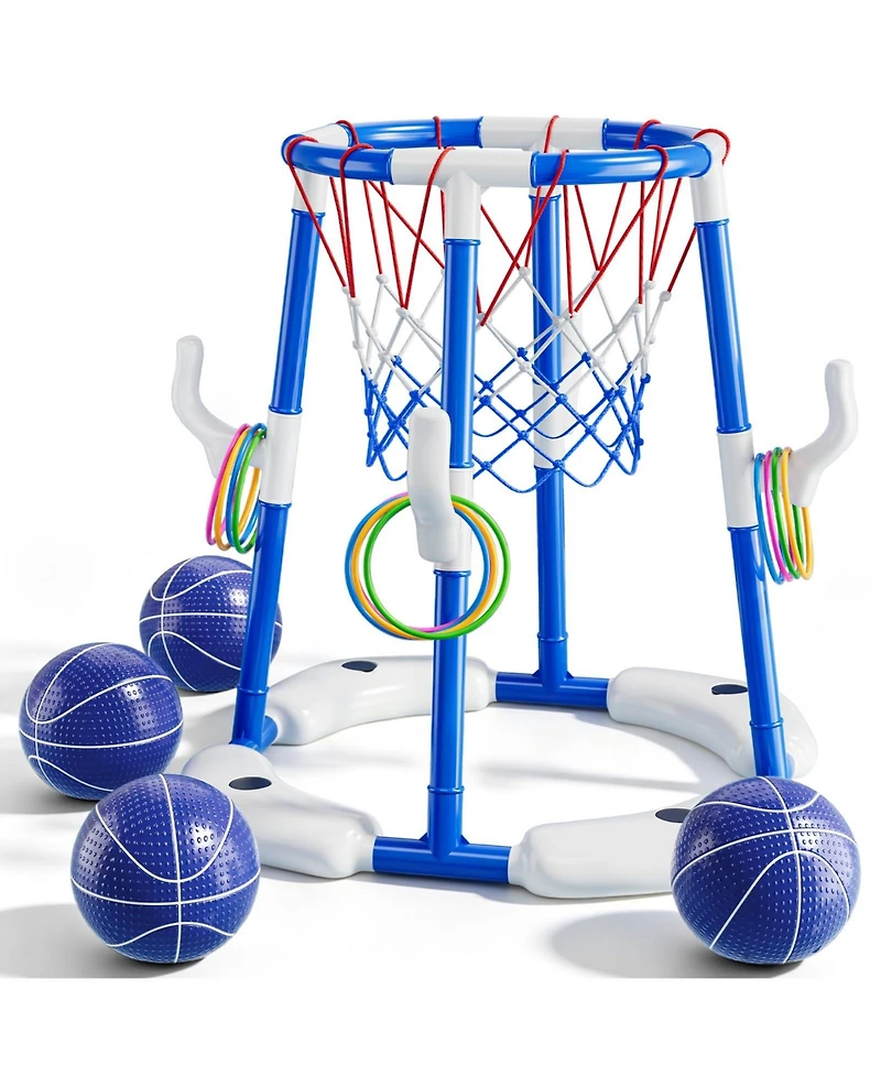 Gnuadz 2-in-1 Pool Basketball Hoop Floating Ring Game With Balls Pump Outdoor Water Play Summer
