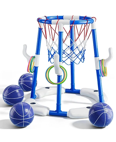 Gnuadz 2-in-1 Pool Basketball Hoop Floating Ring Game With Balls Pump Outdoor Water Play Summer