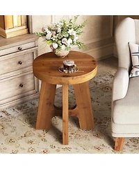 Slickblue Solid Wood Round End Table with Heavy-Duty Legs