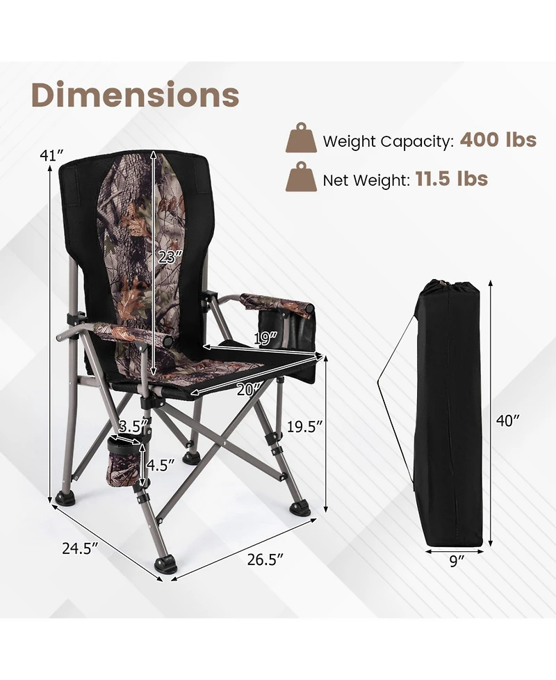 Sugift 400 lb Heavy Duty Folding Camping Chair with Cup Holder and Mesh Pocket