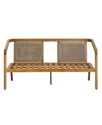 Asagikoiai 4-Piece Outdoor Acacia Wood Conversation Set, Pe Wicker Loveseat and Club Chairs